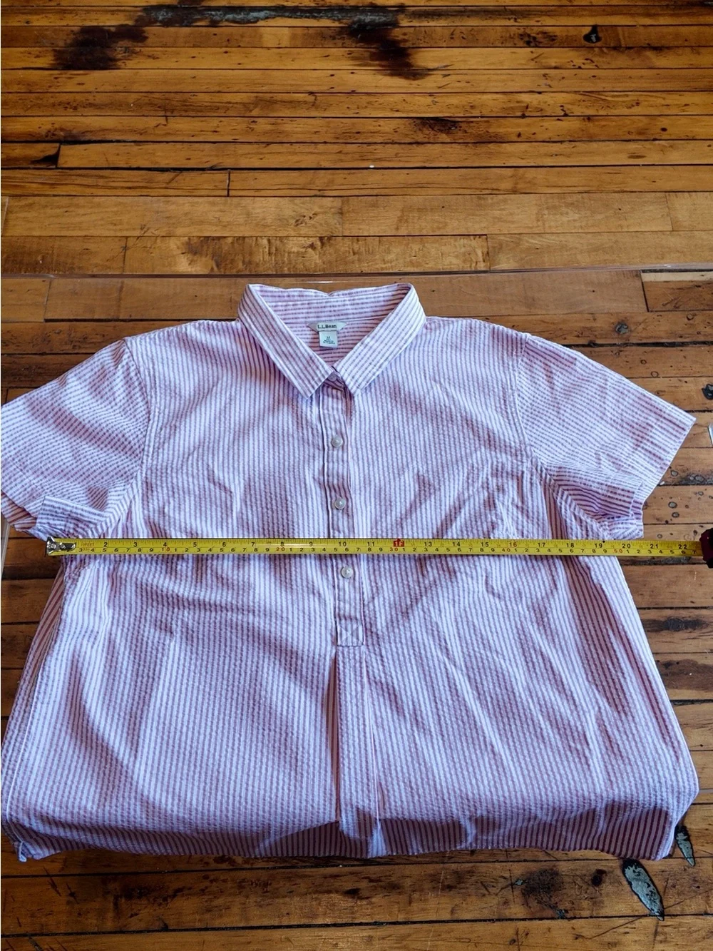 L.L Bean Pink & White Striped Seersucker Short Sleeve Popover Shirt - Picture 5 of 9